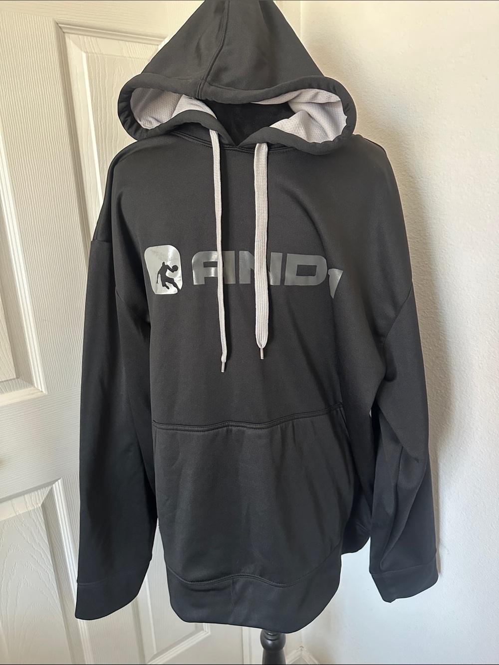 And1 Black Hoodie with Gray Logo and Drawcords